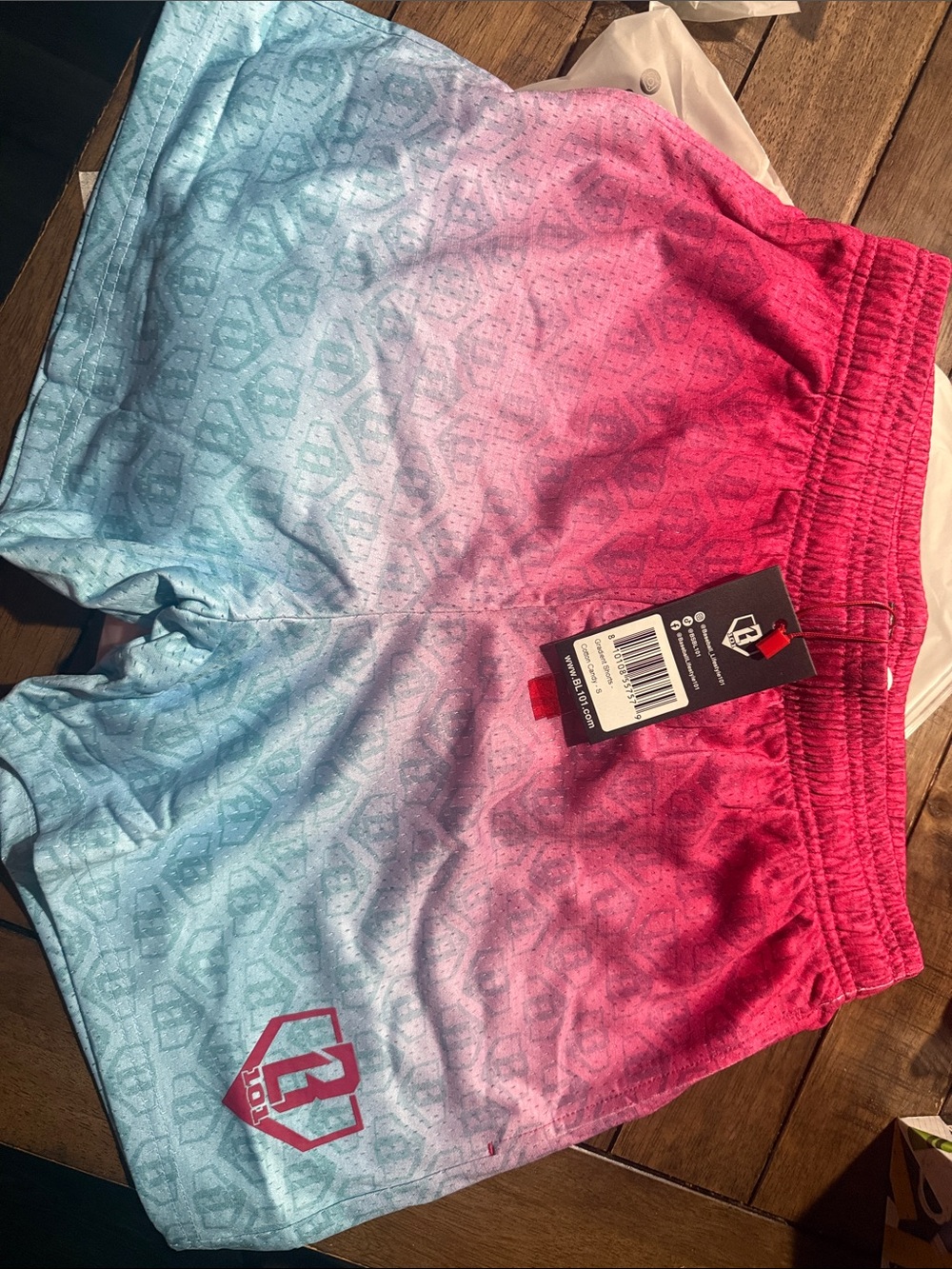 Men's Gradient Pink to Light Blue Athletic Shorts with Logo